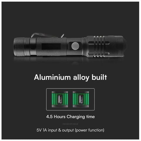 Torcia LED 10W con Batteria Ricaricabile USB C 100LM /W IP54, colore Nero - Foto 3