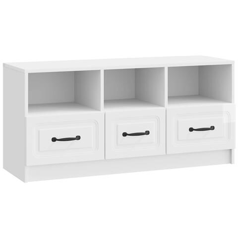 Mobile TV Bianco Lucido 102 x 34,5 x 47 cm Legno ingegnerizzato - Foto 1