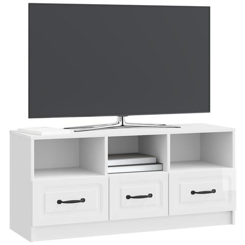 Mobile TV Bianco Lucido 102 x 34,5 x 47 cm Legno ingegnerizzato - Foto 2