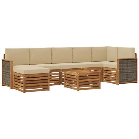 Set di divani da esterno con cuscino 7 pcs Naturale - Foto 1