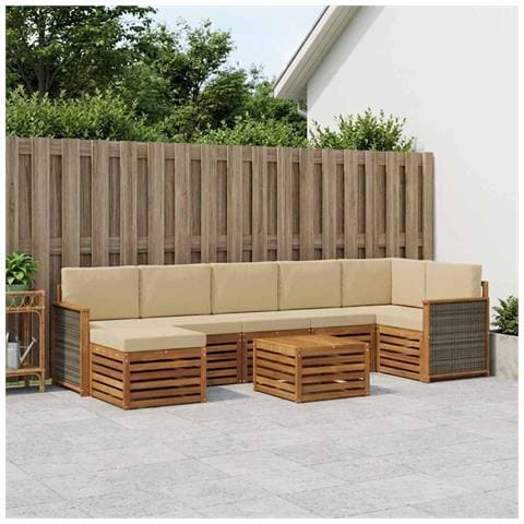 Set di divani da esterno con cuscino 7 pcs Naturale - Foto 2