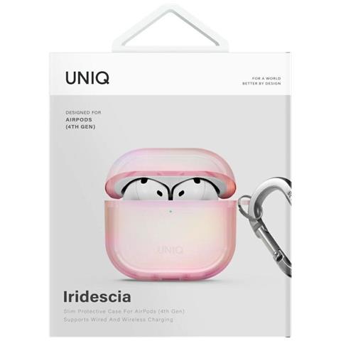 Custodia Rosa Protettiva Per Airpods 4 Con Moschettone Uniq Iridescia - Foto 2