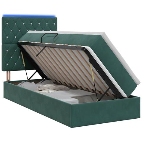 Letto con contenitore LED e materasso Verde Scuro 100 x 200 cm - Foto 1