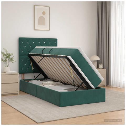 Letto con contenitore LED e materasso Verde Scuro 100 x 200 cm - Foto 2