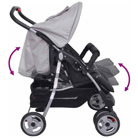 Passeggino Gemellare In Acciaio Grigio E Nero - Foto 2