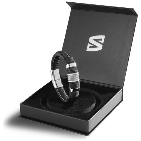 Bracciale da Uomo in Pelle, ""Ring"", 17cm, Argento - Foto 2