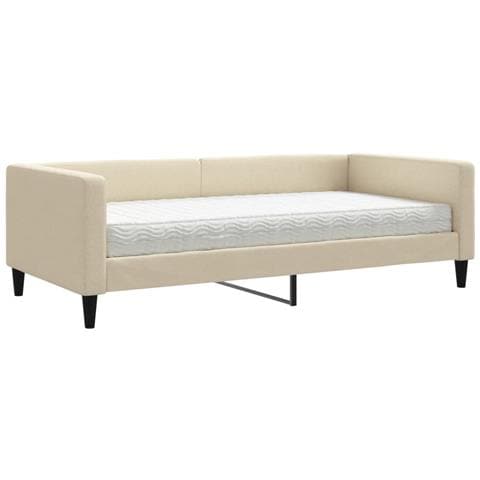 Divano Letto Con Materasso Crema 100x200 Cm In Tessuto - Foto 1