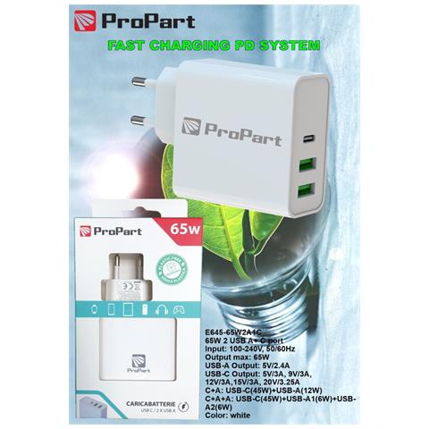 Caricabatteria 65 Watt 3 Uscite Usb 2xa 1xc Modello Ek-pd-06 - Foto 1