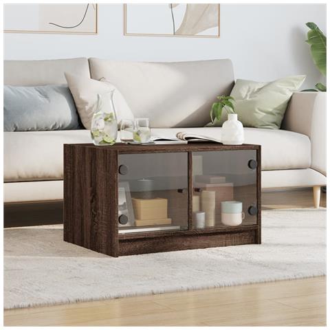 Tavolino Da Salotto Con Ante In Vetro Rovere Marrone 68x50x42cm - Foto 3