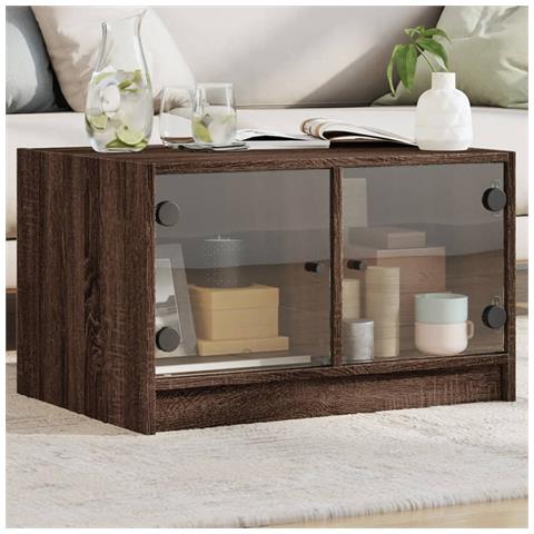 Tavolino Da Salotto Con Ante In Vetro Rovere Marrone 68x50x42cm - Foto 1