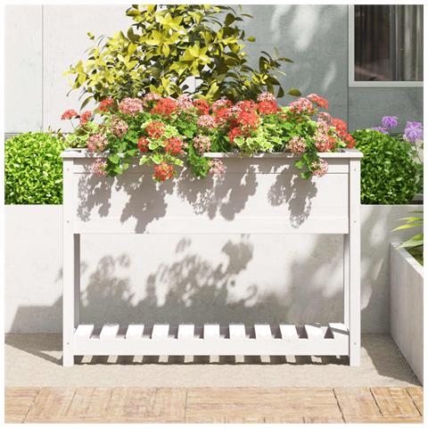 Fioriera Con Mensola Bianca 111,5x34,5x81cm Legno Massello Pino - Foto 3