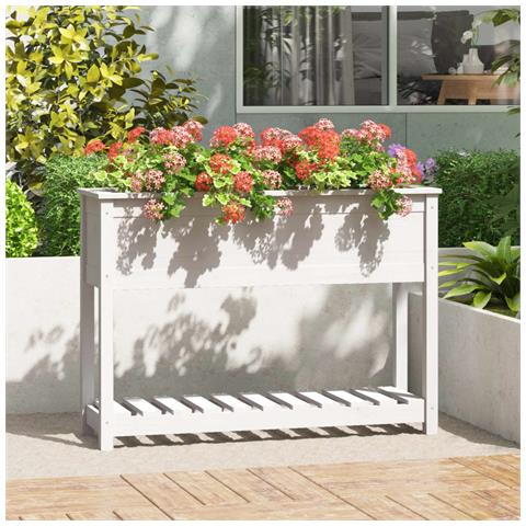 Fioriera Con Mensola Bianca 111,5x34,5x81cm Legno Massello Pino - Foto 1