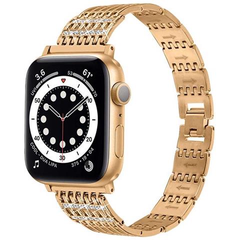 Cinturino Per Apple Watch 38/40/41mm In Acciaio Inossidabile Strass, Oro - Foto 5