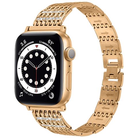 Cinturino Per Apple Watch 38/40/41mm In Acciaio Inossidabile Strass, Oro - Foto 1