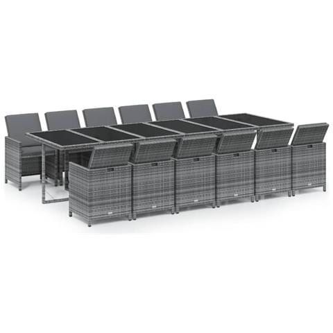 Set Da Pranzo Per Giardino 13 Pz Con Cuscini Polyrattan Grigio - Foto 1