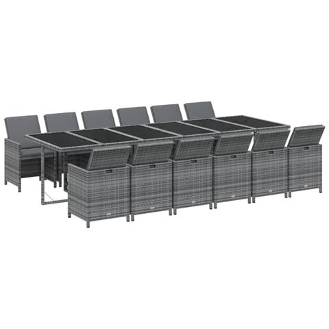 Set Da Pranzo Per Giardino 13 Pz Con Cuscini Polyrattan Grigio - Foto 2