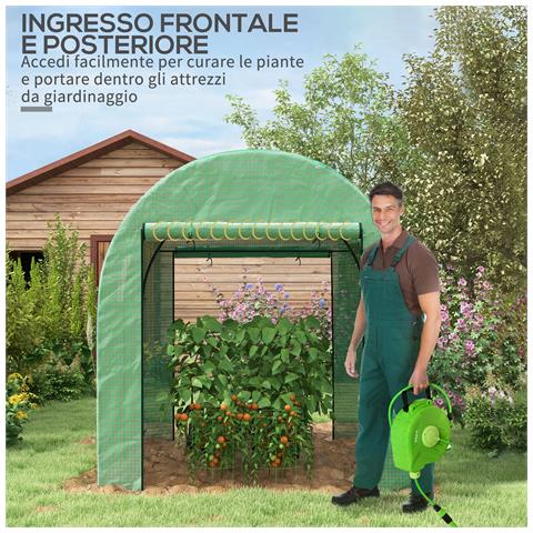 Serra A Tunnel Per Orto 1.8x1.8x2m In Acciaio E Pe Anti Uv Con Porte Avvolgibili E Finestre, Verde - Foto 6