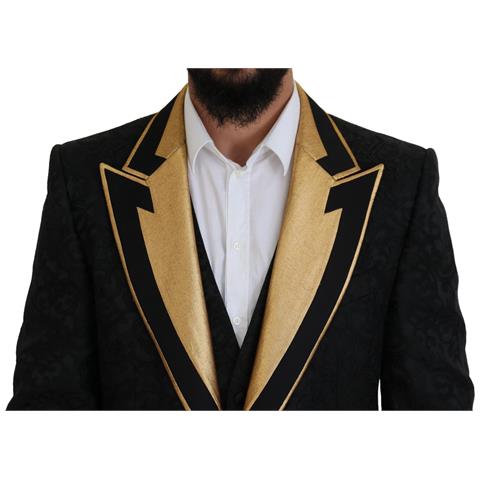 Abito Slim Fit Smoking Fantasia Oro Nero - It46 - S - Foto 2