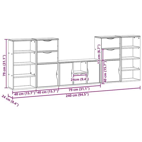 Mobile TV 5 pz con Contenitore ODDA in Legno Massello di Pino - Foto 2