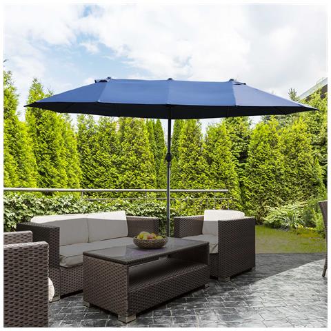 Ombrellone da Giardino Doppio con Apertura a Manovella, Acciaio e Poliestere, 460x270x240 cm, Blu - Foto 2