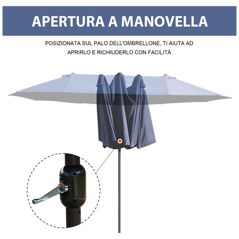 Ombrellone da Giardino Doppio con Apertura a Manovella, Acciaio e Poliestere, 460x270x240 cm, Blu - Foto 6