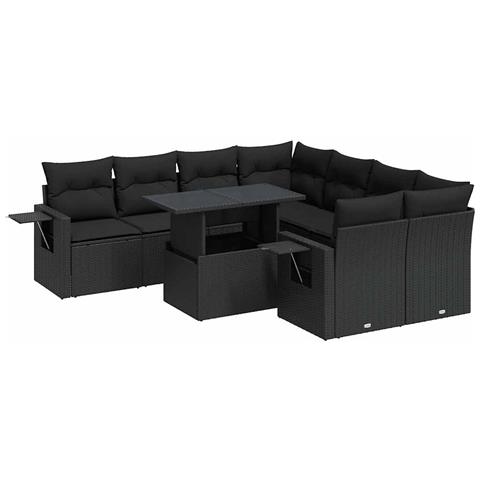 Set Divani Da Giardino 9 Pz Con Cuscini Nero In Polyrattan - Foto 2