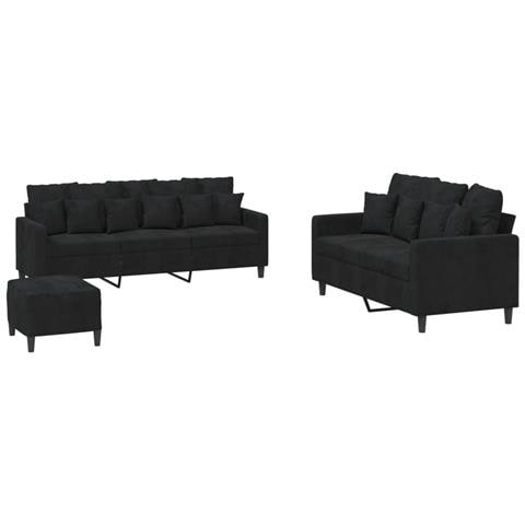 Set Di Divani 3 Pz Con Cuscini Nero In Velluto - Foto 2