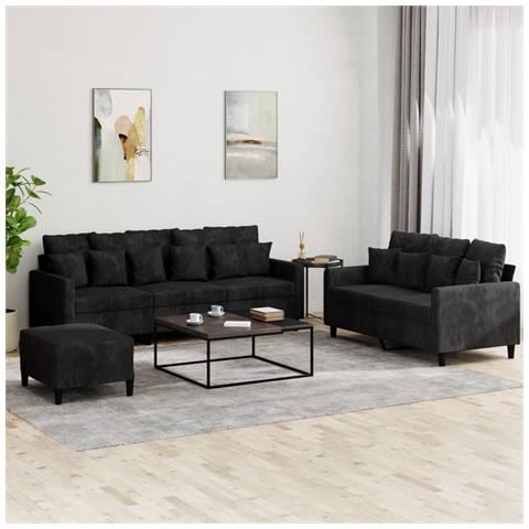 Set Di Divani 3 Pz Con Cuscini Nero In Velluto - Foto 1