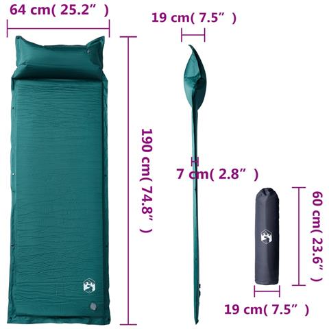 Materasso Campeggio Autogonfiabile Con Cuscini 1 Persona Verde - Foto 6