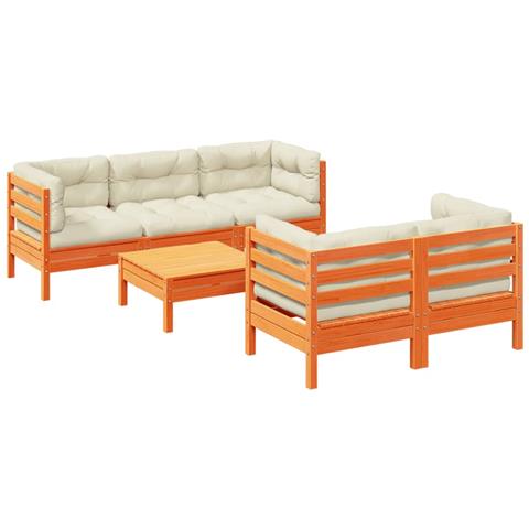 Lusso Casadino -  Set Divani Giardino 6pz Con Cuscini Marrone Cera Massello Pino - Foto 1