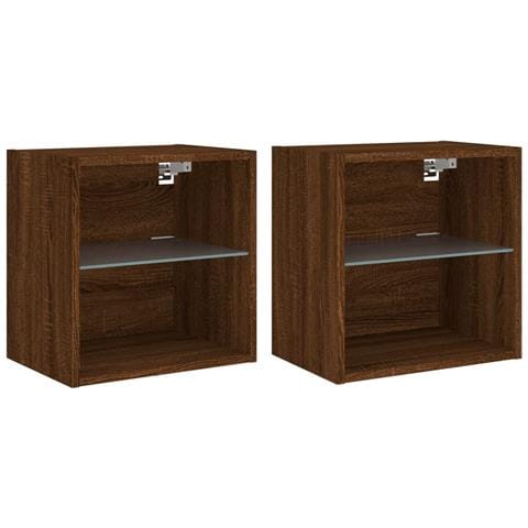 Lusso Casadino -  Comodini Con Luci Led A Parete 2pz Rovere Marrone - Foto 1
