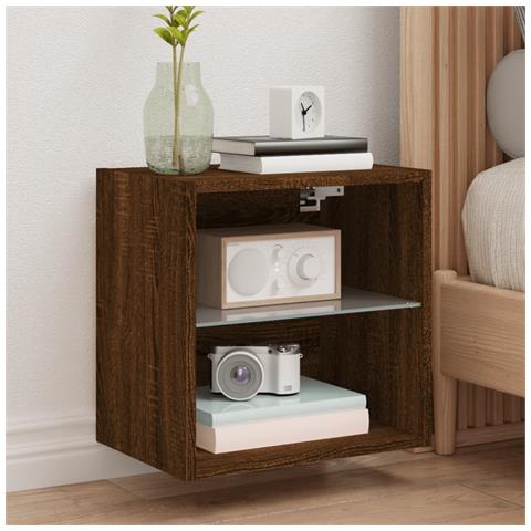 Lusso Casadino -  Comodini Con Luci Led A Parete 2pz Rovere Marrone - Foto 8