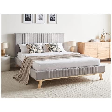 Letto Ciniglia Talence 160 X 200 Cm Grigio Chiaro - Foto 1