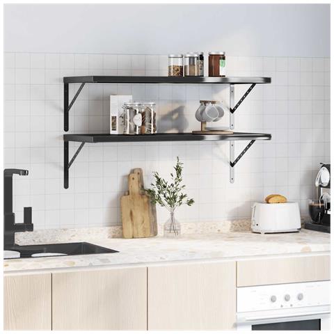 Lusso Casadino - Mensole A Muro 2 Pz 100x40 Cm Nero In Acciaio Inossidabile - Foto 2