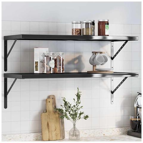 Lusso Casadino - Mensole A Muro 2 Pz 100x40 Cm Nero In Acciaio Inossidabile - Foto 8