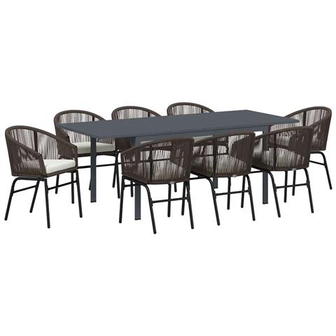 Set pranzo giardino da 10 pezzi con cuscini Marrone Polyrattan, Tavolo giardino allungabile Anthracite (140-210)x90x73 cm Acciaio - Foto 1