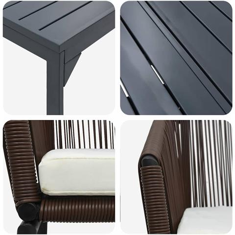 Set pranzo giardino da 10 pezzi con cuscini Marrone Polyrattan, Tavolo giardino allungabile Anthracite (140-210)x90x73 cm Acciaio - Foto 9