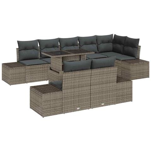 Set Divano da Giardino 9 Pezzi con Cuscini Grigio in Polyrattan - Foto 1