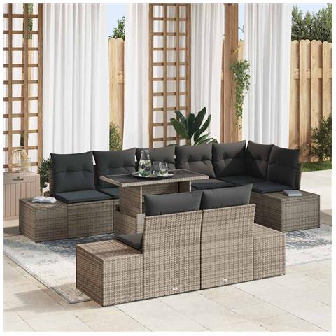 Set Divano da Giardino 9 Pezzi con Cuscini Grigio in Polyrattan - Foto 2