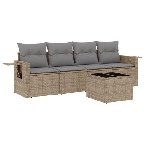 Set Divano da Giardino 5 pz con Cuscini Beige in Polyrattan - Foto 1