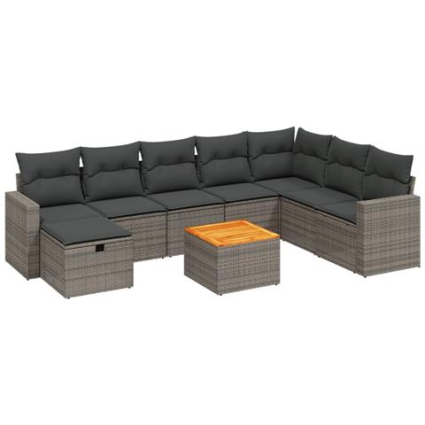 Set Divano da Giardino 9 pz con Cuscini Grigio in Polyrattan - Foto 1