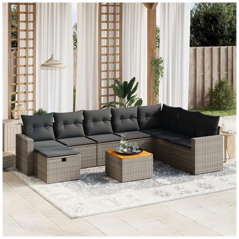 Set Divano da Giardino 9 pz con Cuscini Grigio in Polyrattan - Foto 2