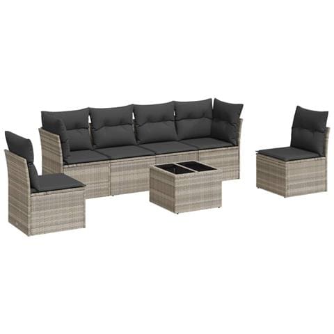 Set Divani da Giardino 7pz con Cuscini Grigio Chiaro Polyrattan - Foto 1