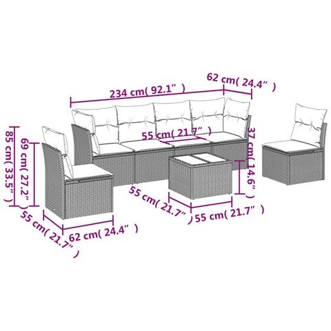 Set Divani da Giardino 7pz con Cuscini Grigio Chiaro Polyrattan - Foto 3