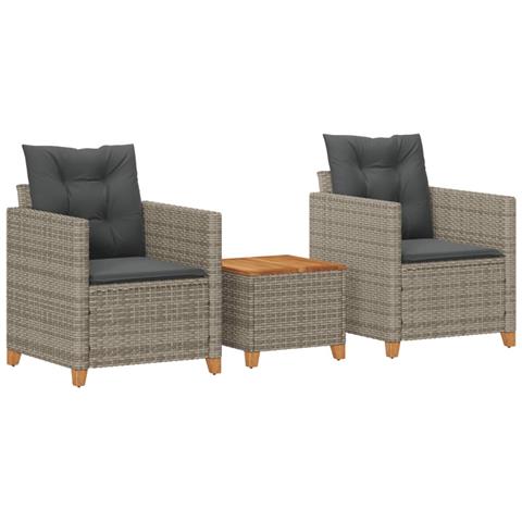 Set da Bistrò 3 pz con Cuscini Grigio Polyrattan e Legno Acacia - Foto 1