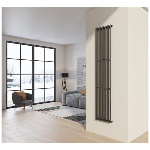 Radiatore Design 200x42 Cm (10 Tubi) In Acciaio Grigio Opaco A Tubi Tondi Interasse Verticale H200 Pisa - Foto 1