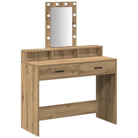 Tavolo da trucco con luci LED Rovere Artigianale 100x41x140 cm - Foto 1