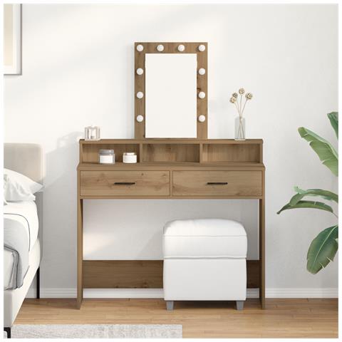 Tavolo da trucco con luci LED Rovere Artigianale 100x41x140 cm - Foto 2