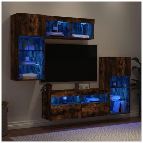 Mobili TV a Muro con LED 5pz Rovere Fumo in Legno Multistrato - Foto 2