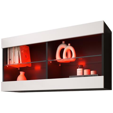 Komodee Tivoli Horizontal 100 Vetrina Sospesa, Nero/bianco, Illuminazione Led Multicolore Rgb, Larghezza 100 Cm X Altezza 50 Cm X Profondità 29 Cm, Per Soggiorno, Sala Da Pranzo - Foto 3